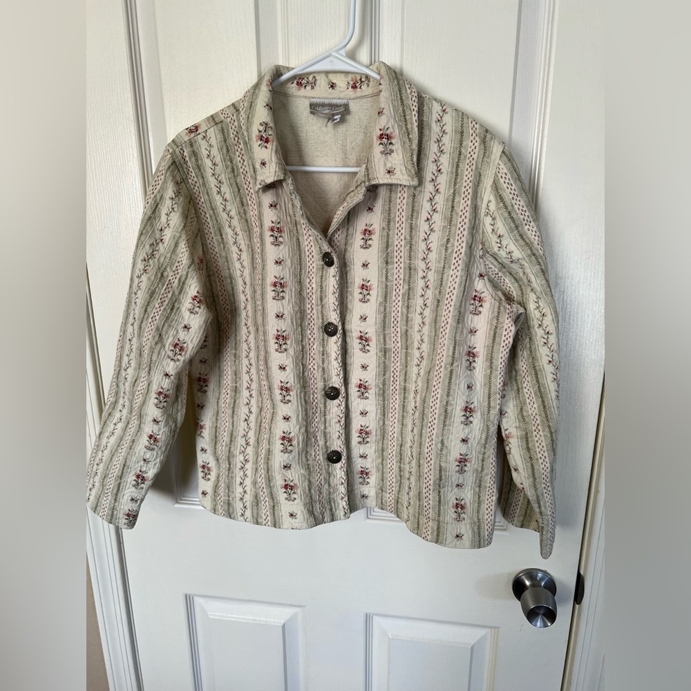 Coldwater Creek Floral Stripe Button Front Jacket Blazer Size PL Petite Large - Picture 6 of 9